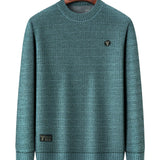 All Match Knitted Retro Sweater, Men's Casual Warm Mid Stretch Crew Neck Pullover Sweater For Men Fall Winter