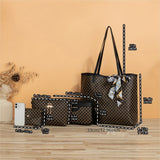 Quilted Detail Tote Bag Set: Classic Shoulder Chain Bag, Crossbody Purse with Scarf Decor