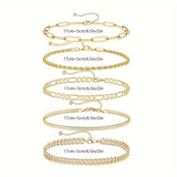 5pcs 14k Golden Plated Bracelets For Women, Cute Tennis Beaded Bracelets Exquisite Stainless Steel Jewelry For Women