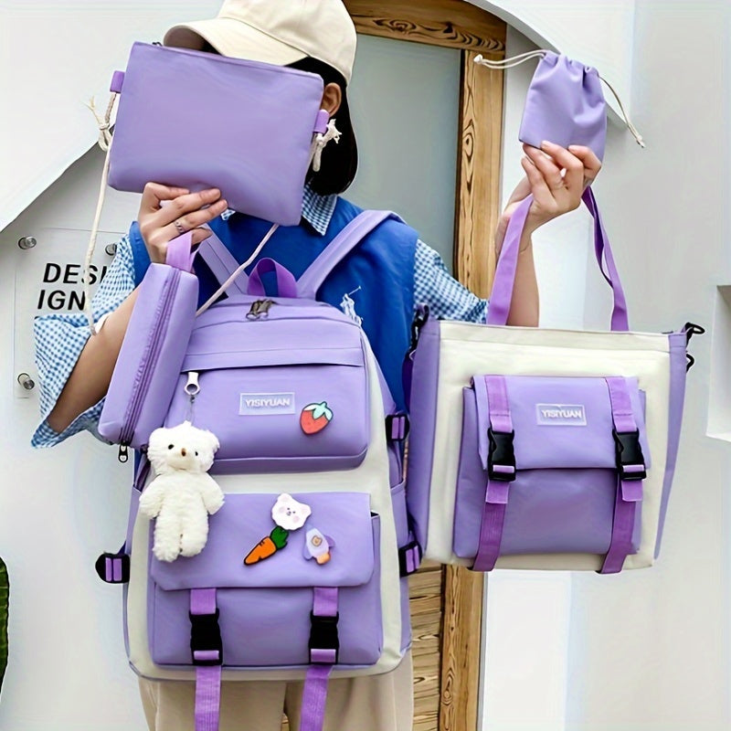 New Ins Canvas Large-capacity Backpack, Small Fresh Contrasting Color School Bag