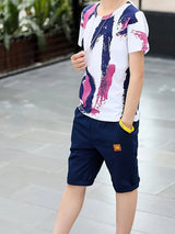 2pcs Boys Stylish Letter Graphic Print Short Sleeve T-shirt & Solid Shorts Set, Comfy Summer Boys Clothes