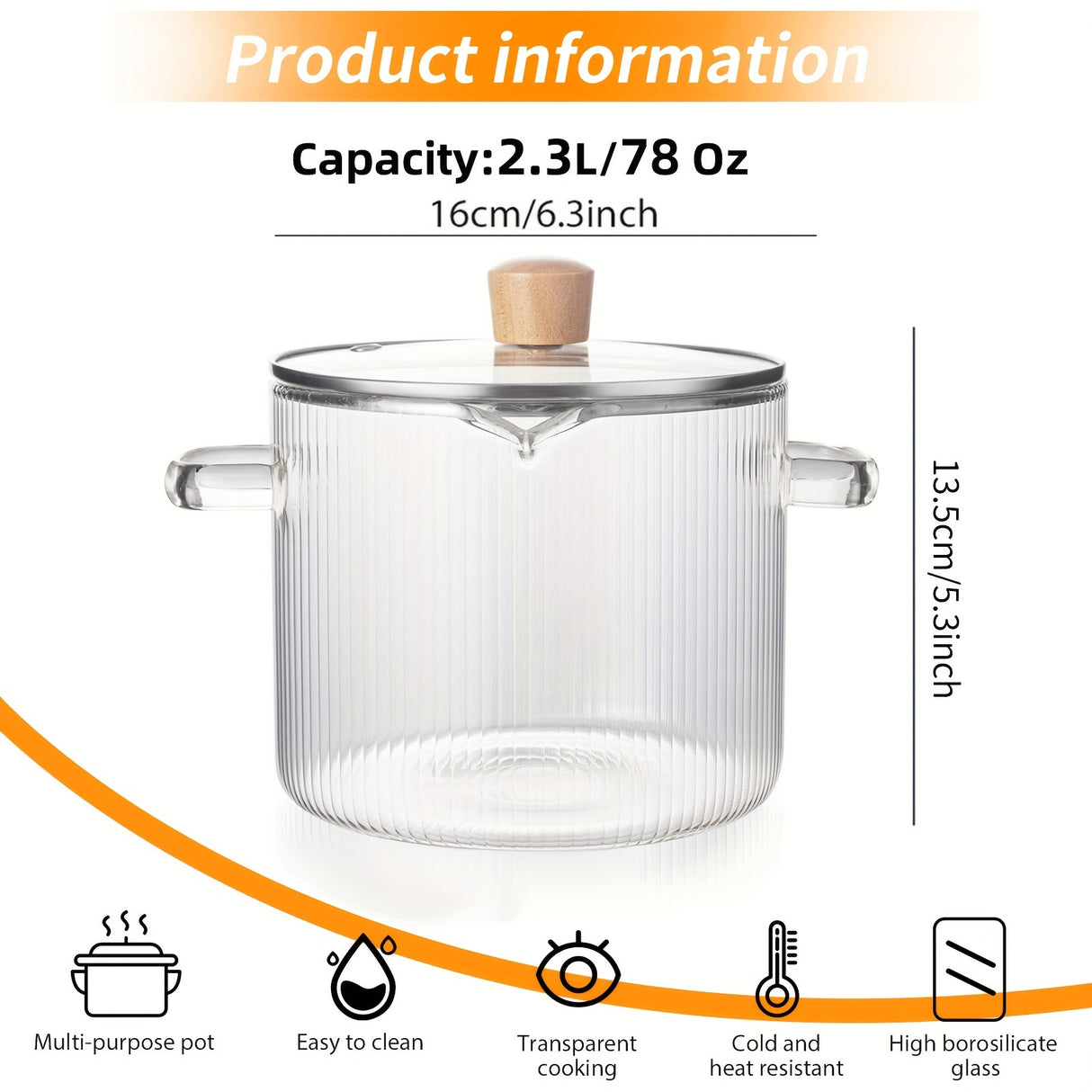 1pc, Glass Soup Pot, Glass Cooking Pot With Lid, 2.3L (78oz) Heat Resistant Borosilicate Glass Cookware, Stovetop Pot Set, Paella Pan Simmer Pot With Cover Safe For Soup, Milk
