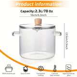 1pc, Glass Soup Pot, Glass Cooking Pot With Lid, 2.3L (78oz) Heat Resistant Borosilicate Glass Cookware, Stovetop Pot Set, Paella Pan Simmer Pot With Cover Safe For Soup, Milk