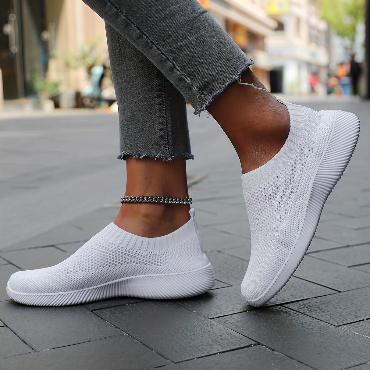 Women's Solid Color Flying Woven Sneakers, Casual & Breathable Slip On Outdoor Shoes, Lightweight Low Top Running Shoes plus size