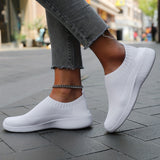 Women's Solid Color Flying Woven Sneakers, Casual & Breathable Slip On Outdoor Shoes, Lightweight Low Top Running Shoes plus size