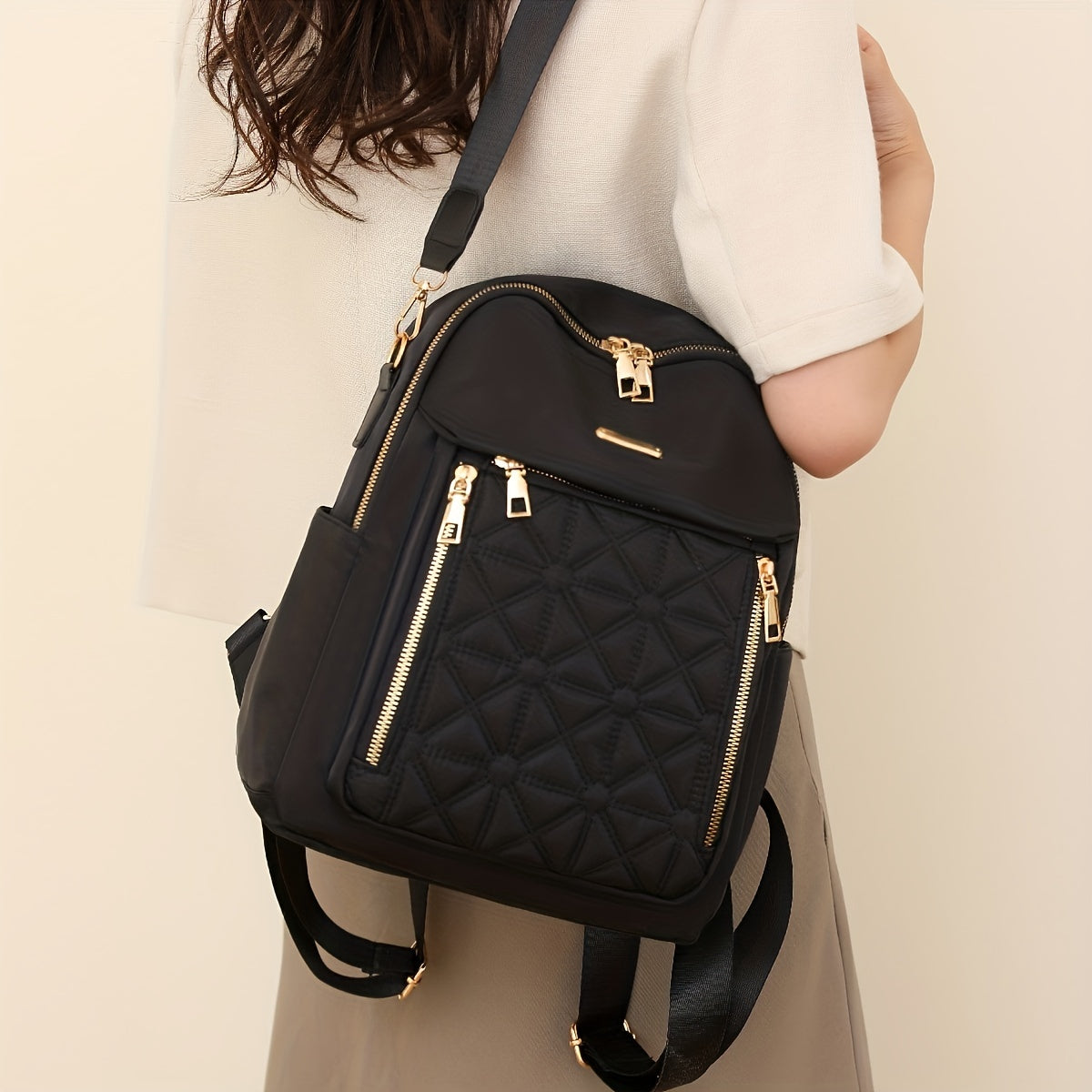 Quilted Convertible Backpack Purse, Anti-Theft Two-Way Daypack, Women's Travel & School Bag