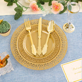 210pcs Solid Golden Disposable Plates with Golden Plastic Silverware and Cups for Party, Golden Plastic Plates Include: 30 Dinner Plates 30 Dessert Plates 30 Rolled Napkins with Cutlery 30 Cups