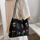 Embroidered Print Tote Bag, Stylish Collapsible Shoulder Bag, Perfect Crossbody Bag For Daily Use