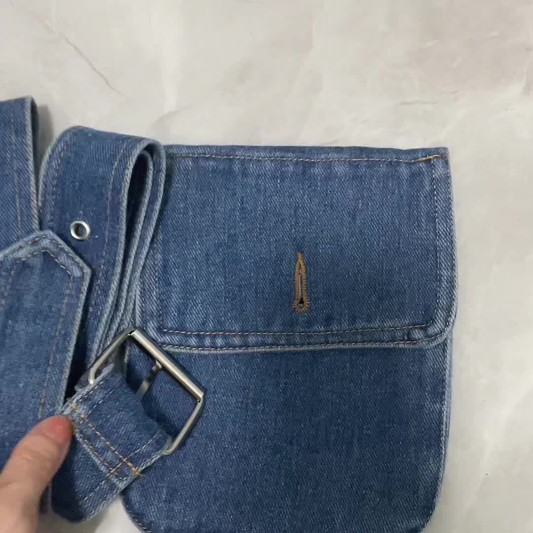 Vintage Washed Denim Belt Bag for Women - Versatile Fanny Pack with Phone & Coin Pockets, Perfect for Casual Outings, Parties & Dates