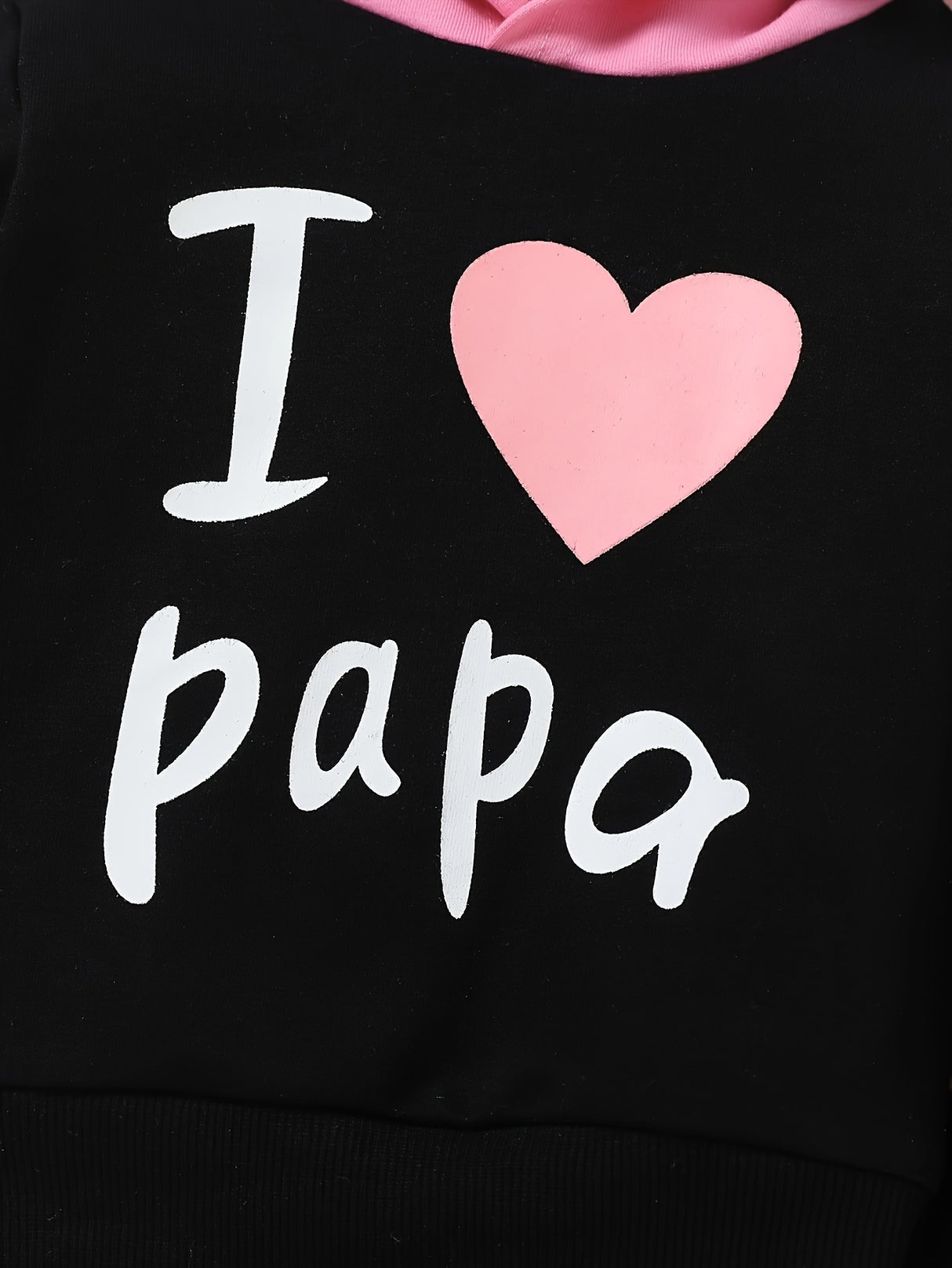 2-piece Baby Girl"I Love Daddy" Embossed Long Sleeve Bow Embellished Hoodie & Fashionable Casual Stretch Stretch Rope Color Jogger Band Trousers Autumn/winter Suit