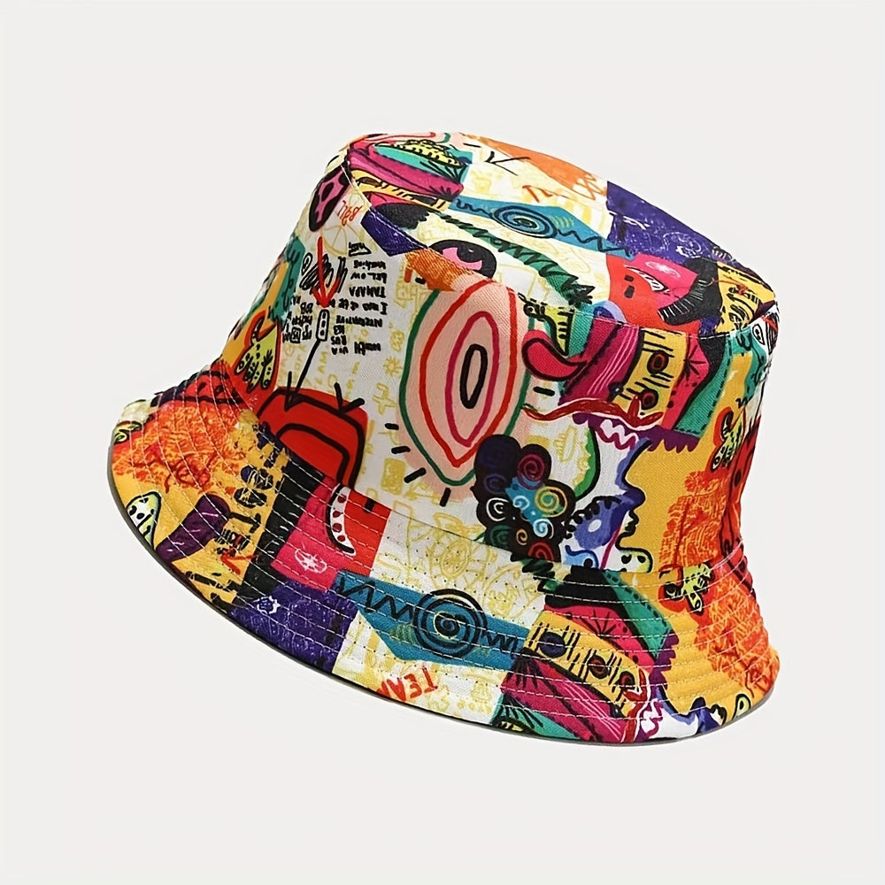 Abstract Cartoon Graffiti Bucket Hat Trend Print Casual Fisherman Cap Unisex Sunscreen Basin Hats For Women Men