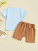 Toddler Boys 2pcs Shorts Sets Short Sleeve Letter Print Tops and Drawstring Shorts Sets, for Outdoor