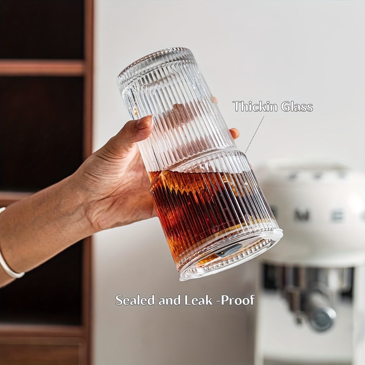 2/4pcs Vintage Striped Glass Mug with Straw And Lid - 20.29oz/600ml BPA-free, Visually Appealing Glass Mug for Coffee, Tea, Soda, Milk Iced Americano, And Latte Drinks, Durable Drinking Glass, Local Warehouse Shipping!