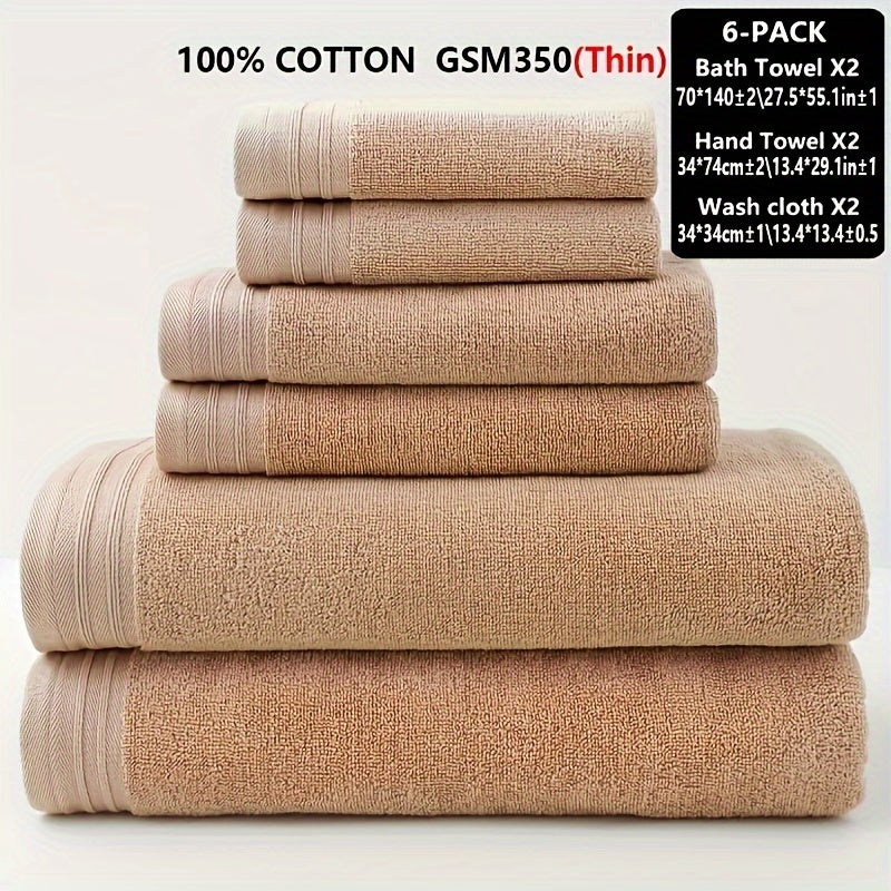 6-Piece Luxury Cotton Towel Set - Ultra-Absorbent, Quick-Drying, Super Soft, and Thickened for Bathroom Essentials - Complete Home Bathroom Supplies with 2 Washcloths, 2 Hand Towels, and 2 Bath Towels