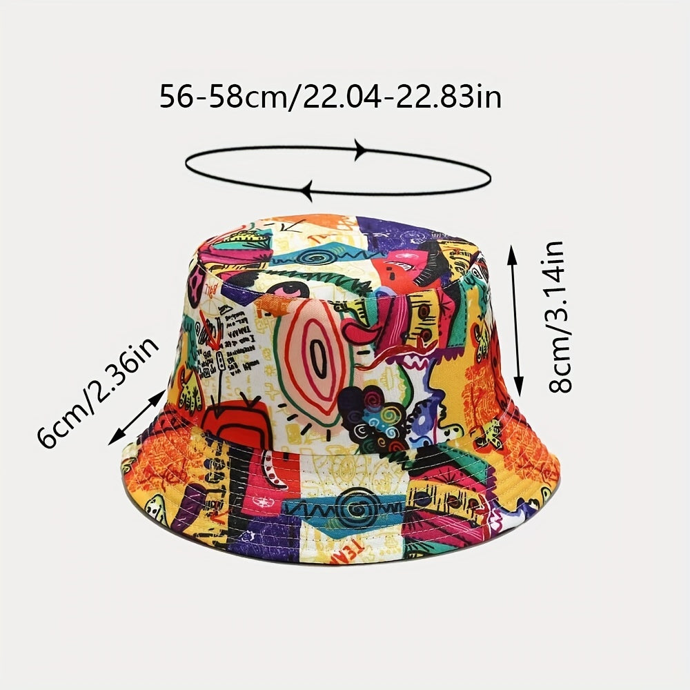 Abstract Cartoon Graffiti Bucket Hat Trend Print Casual Fisherman Cap Unisex Sunscreen Basin Hats For Women Men