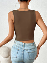 Chic Square Neck Crop Top for Women - Versatile, Medium Stretch, Non-Sheer Casual Wear, Perfect Year-Round Fashion