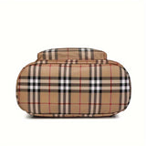 Vintage Plaid PU Material Women's Backpack With Adjustable Straps And Zipper Closure, Casual Style Large Capacity Travel School Bag