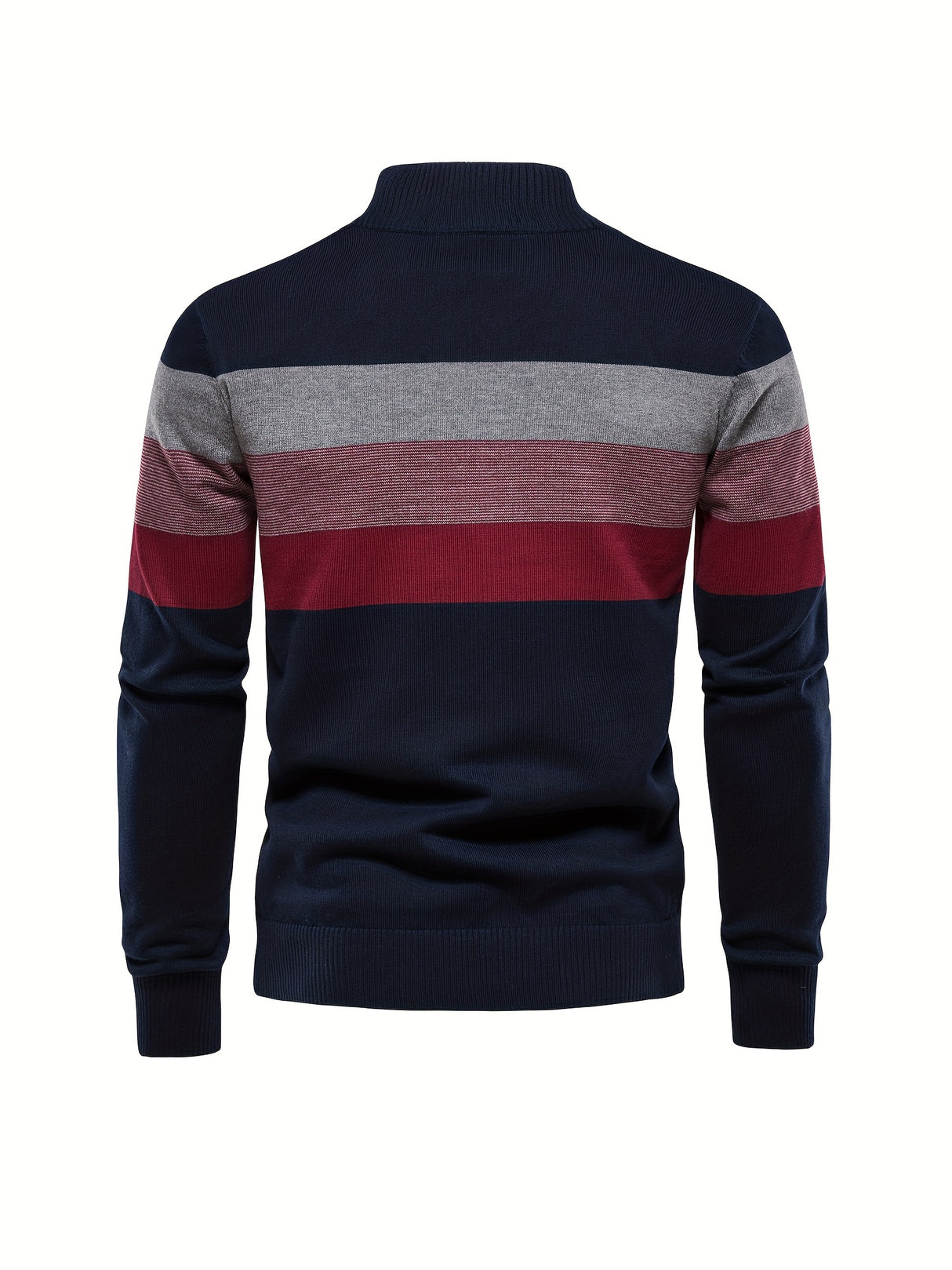 Cotton Knitted Color Block Sweater, Men's Casual Warm Slightly Stretch Half Zipper V Neck Pullover Sweater For Men Fall Winter