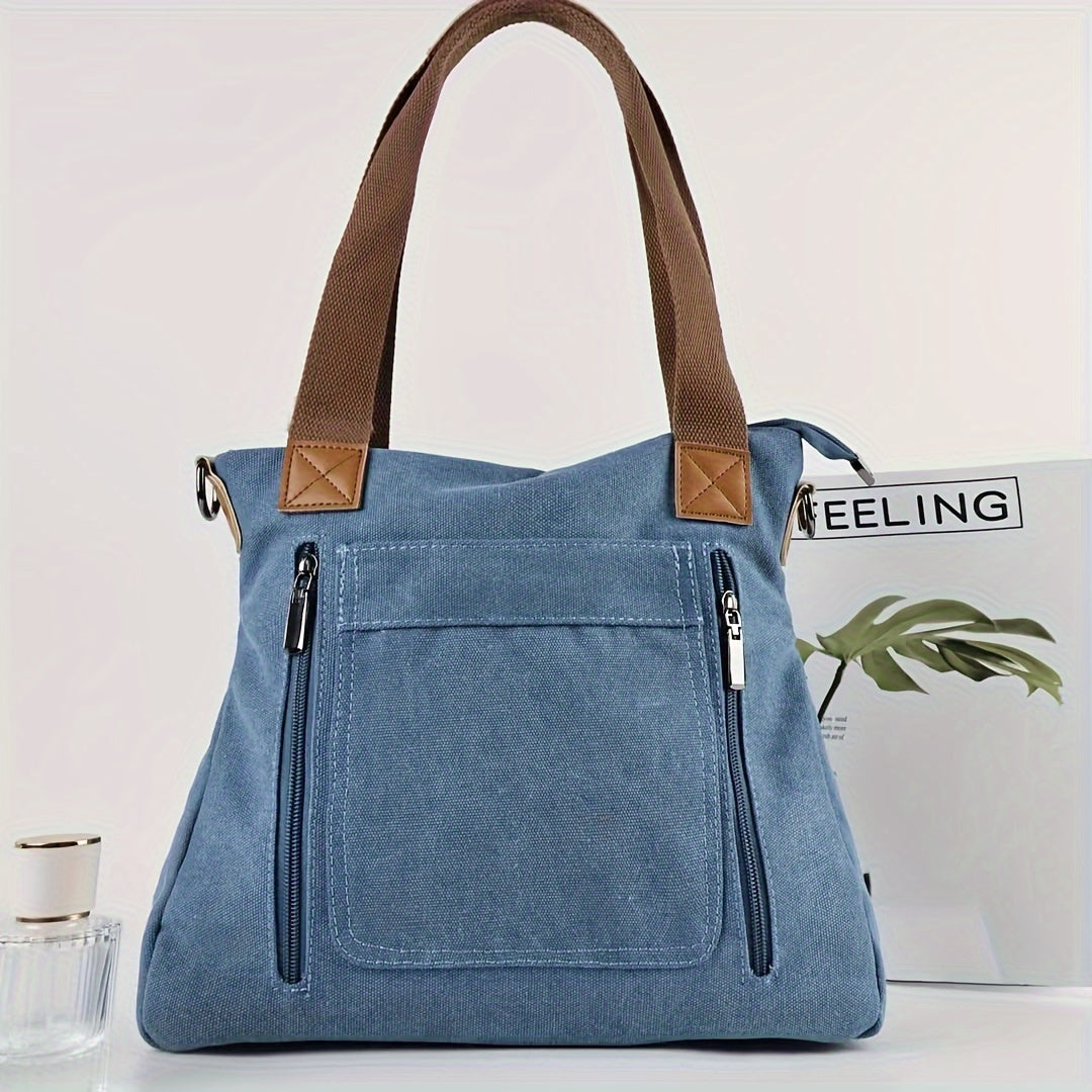 Large Capacity Canvas Tote Bag, Durable Lightweight Crossbody Bag, Casual Practical Commuter Bag