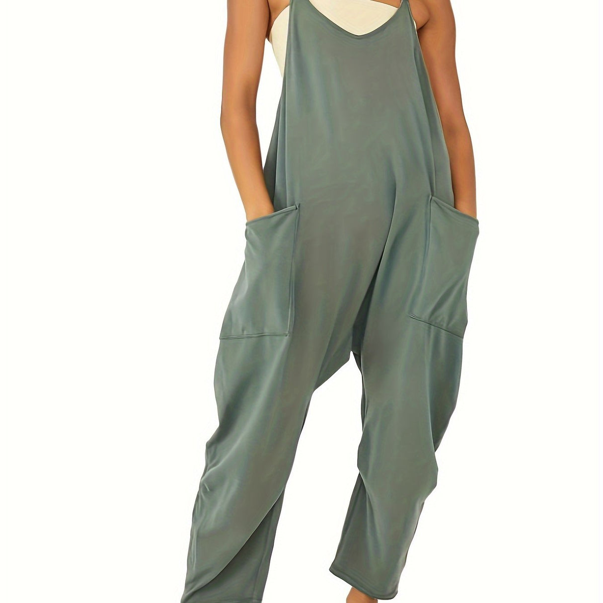 Women's Sleeveless Maternity Jumpsuits Casual Spaghetti Strap Overalls Long Harem Pants Romper with Pockets