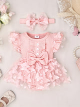Baby Girl Clothes Cap Sleeve Butterfly Applique Romper Dress+Headband