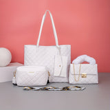 Quilted Detail Tote Bag Set: Classic Shoulder Chain Bag, Crossbody Purse with Scarf Decor