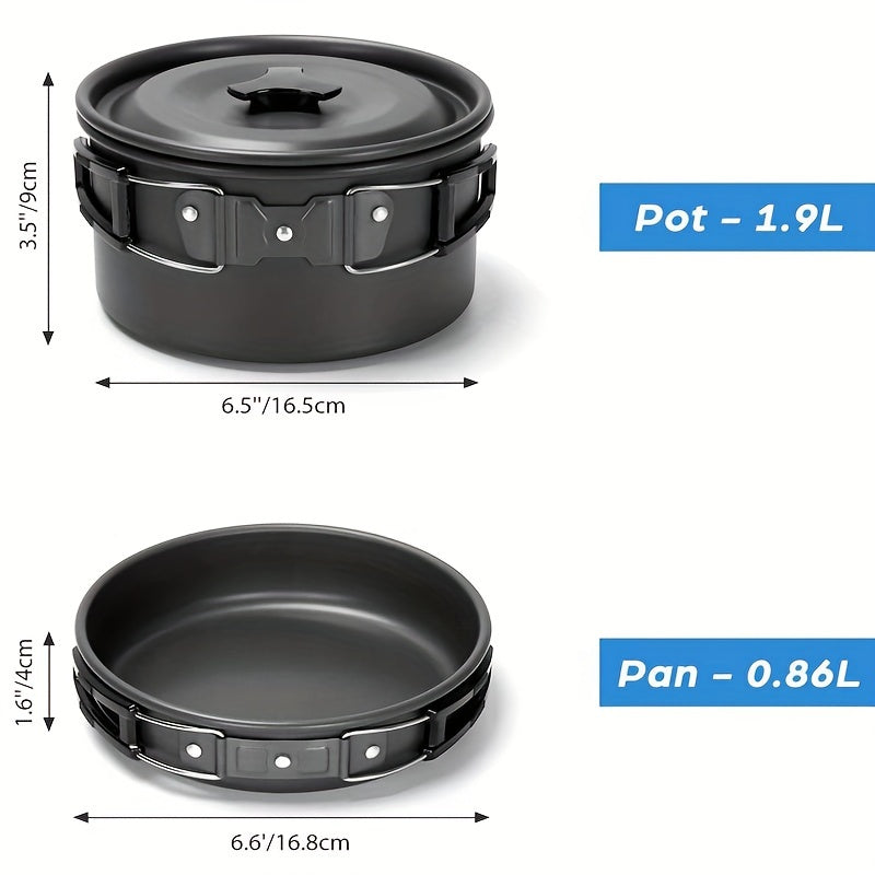 Pardarsey 15pcs Camping Cookware Mess Kit,Portable Non-Stick Aluminum Alloy Cookware,Kettle Pot Frying Pan Plates Forks Knives Spoons for Camping, Backpacking, Outdoor Cooking