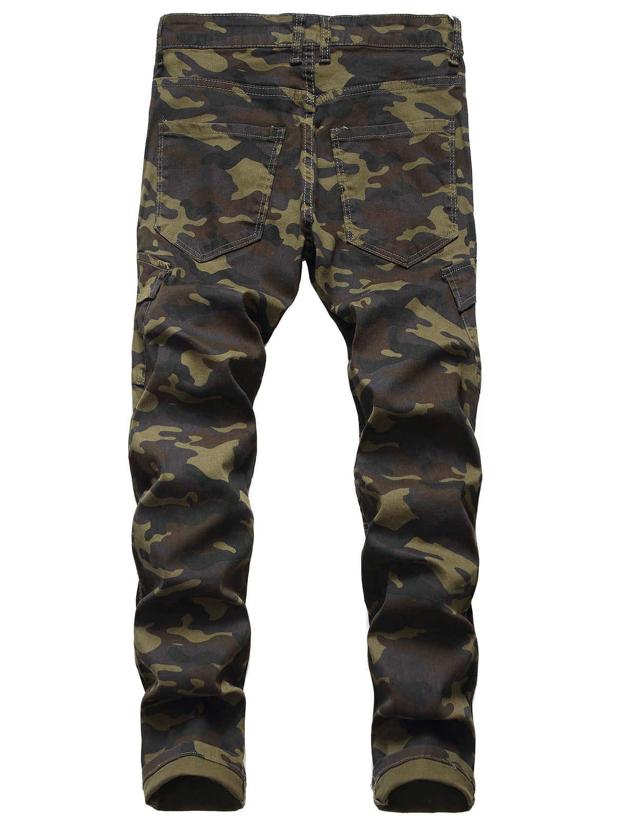 Men's Slim Fit Stretch Jeans Distressed Straight Leg Denim Pants, Fashion Biker Jeans Ripped Skinny Jeans for Men Camouflage Cargo Pants