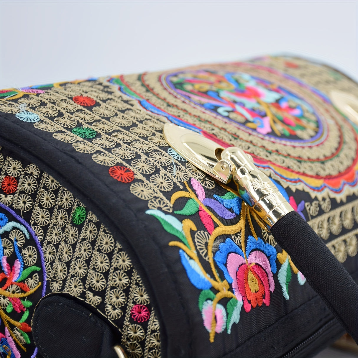Vintage Embroidered Boston Bag, Retro Bohemian Tote Bag, Women's Ethnic Style Handbag & Purse