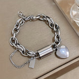 Punk Chunky Golden Color Thick Chain Stainless Steel Bracelets Fashion Design Heart Love Pendant Wrist JewelryNew Year's Gifts Valentine's Day Gifts