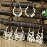 Boho Hollow Dangle Earrings - Vintage Ancient Silver U-Shaped Jewelry for Women