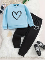 Girl's 2pcs, Sweatshirt & Sweatpants Set, Love Heart Print Long Sleeve Top, Casual Outfits, Kids Clothes For Spring Fall