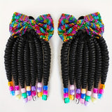 2pcs Delicate Kids Ponytail Extensions, Braids With Beads, Sweet Hair Extension With Elastic Tie, Twist Ponytails With Hair Bows Butterflies, Cute Pigtail, Beautiful Wig For Girls Casual Leisure Party Supplies, Gift Stage Per