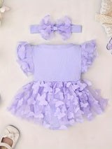 Baby Girl Clothes Cap Sleeve Butterfly Applique Romper Dress+Headband
