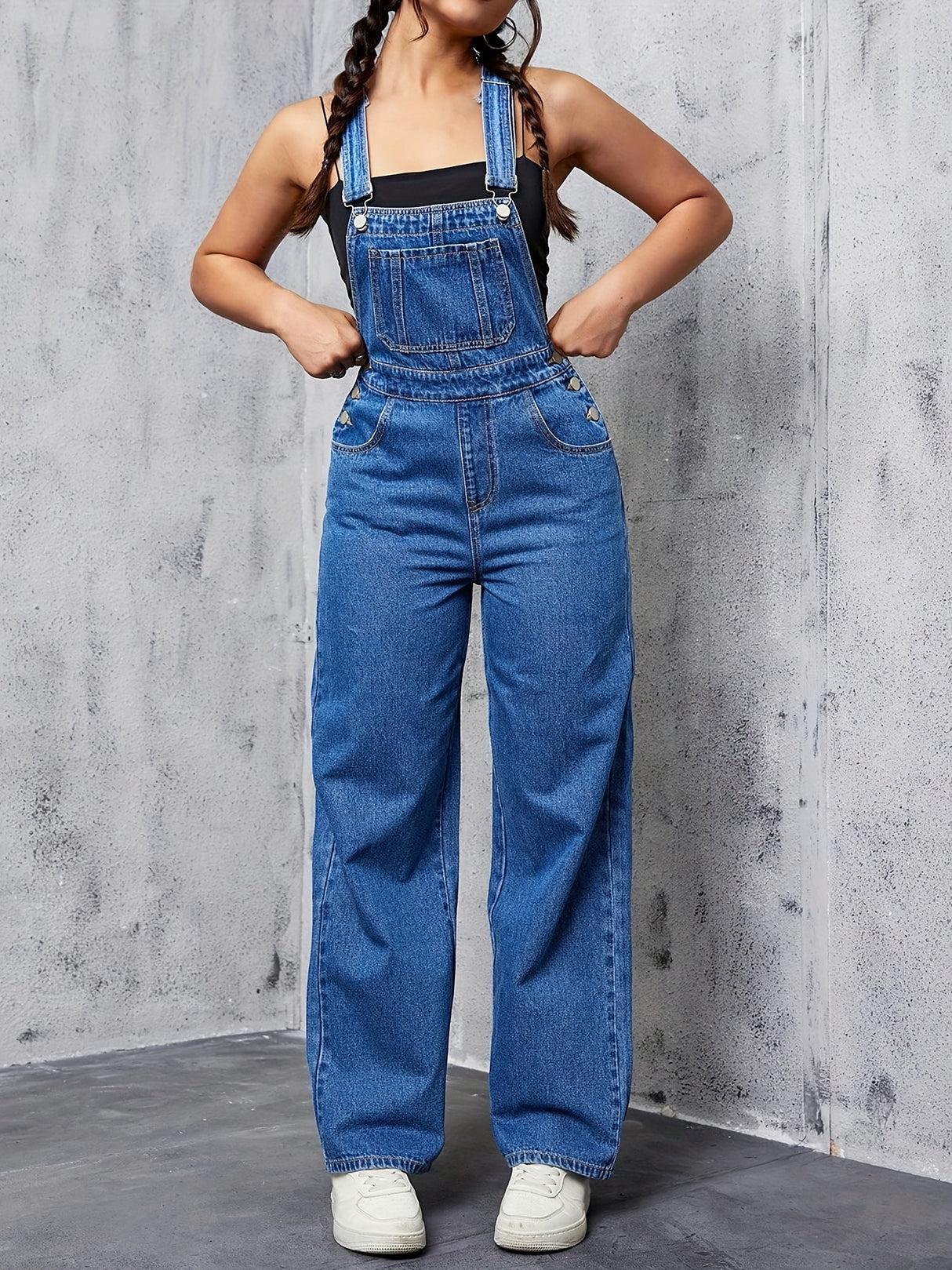 Womens Overalls Denim Straight Plain Washed Blue Jeans Overall Loose Fit Jean Jumpsuits Adjustable Straps