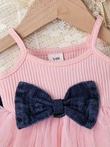 Baby Girl Outfit Denim Head Knot+Denim Short -Sleeved Jacket+Sling Mesh Skirt with 3 - 24 Months, Perfect for Outdoor