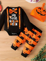Toddler's Delightful Pumpkin Halloween Outfit - Soft Short Sleeve T-Shirt, Comfortable Pants Set - Adorable Baby Boy Fall Clothes for First Halloween Celebration
