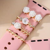 4 Pcs Elegant Flower Shaped Rhinestone Watch Band Charms - Decorative Clips in Golden Zinc Alloy with Cute Style - Perfect Accessories for Women's Watches