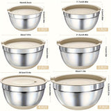 Mixing Bowls With Airtight Lids Set, 26PCS Stainless Steel Khaki Bowls With Grater Attachments, Non-Slip Bottoms & Kitchen Gadgets Set, Size 7, 4, 2.5, 2.0, 1.5, 1QT, Great For Mixing & Serving