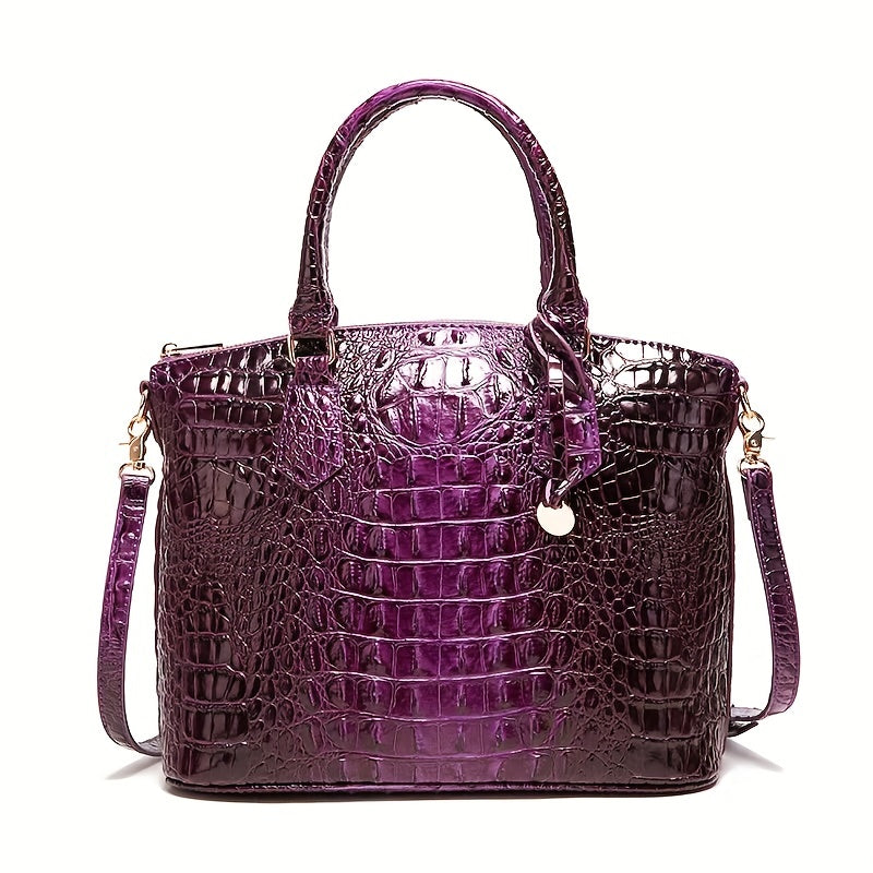 Chic Crocodile Embossed Womens Handbag - Top Handle Satchel with Roomy Interior & Convertible Crossbody Strap - Fashion Purse for Everyday Style
