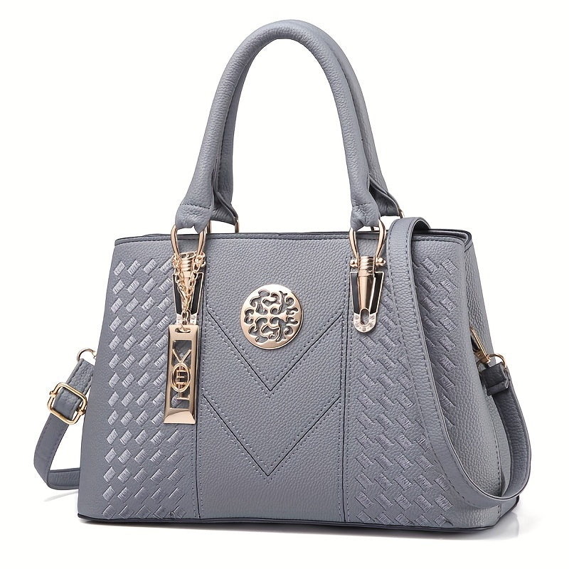 Elegant Embroidery Detail Tote Bag, Women's Top Handle Satchel Purse, Fashion Large Capacity Crossbody Bag