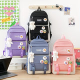 5pcs LANSHIYA Canvas Backpack Set - Solid Color, Casual Travel & School Bag with Messenger Bag, Large Capacity, Zipper Closure, Polyester Lining, Hand Wash/Dry Clean Care
