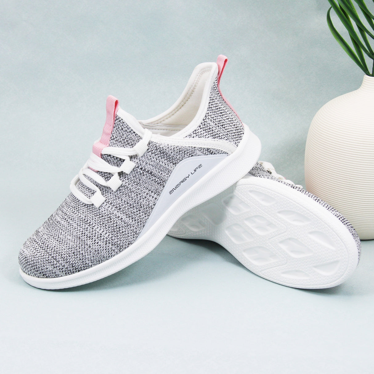 Women's Casual Slip-on Sneakers, Lightweight Lace Up Running Shoes, Knitted Low Top Sneakers