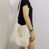 Trendy Literary Crochet Hobo Bag - Hollow Out Knitted, Crossbody, Stylish, Fashionable, and Spacious Handbag for Women
