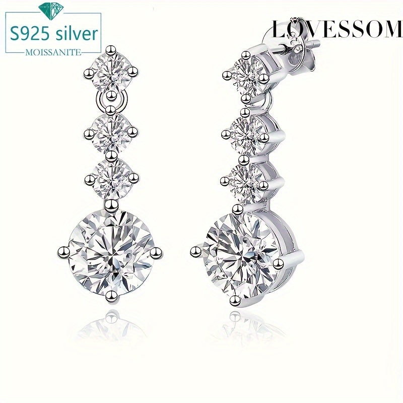 Luxurious 925 Sterling Silver Moissanite Round Shape Tassel Earrings - Dazzling Proposal, Engagement, Wedding, Anniversary, and Birthday Gift for Women - Hypoallergenic, Nickel-Free, and Comfortable to Wear