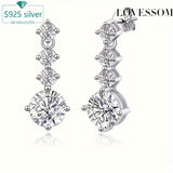 Luxurious 925 Sterling Silver Moissanite Round Shape Tassel Earrings - Dazzling Proposal, Engagement, Wedding, Anniversary, and Birthday Gift for Women - Hypoallergenic, Nickel-Free, and Comfortable to Wear