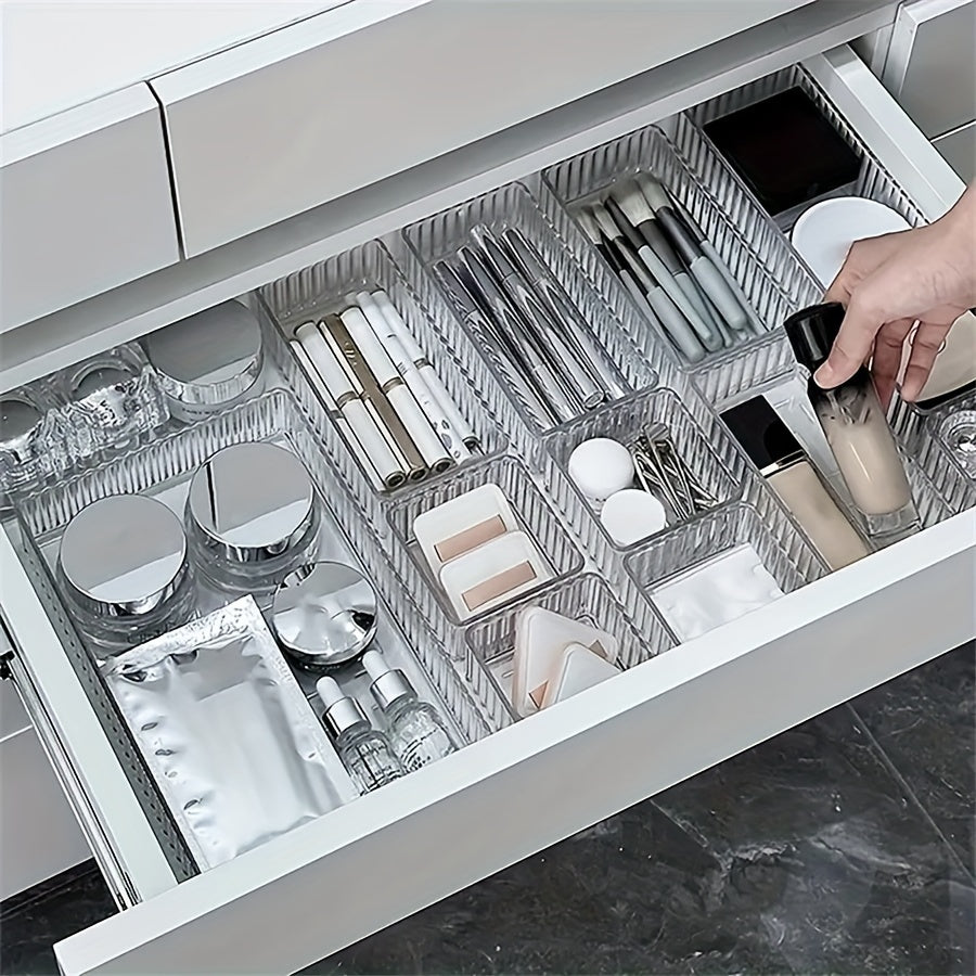 9pcs Clear Drawer Organizer Set for Makeup & Accessories - Versatile Storage Solutions for Cosmetics, Brushes, and Bathroom Essentials