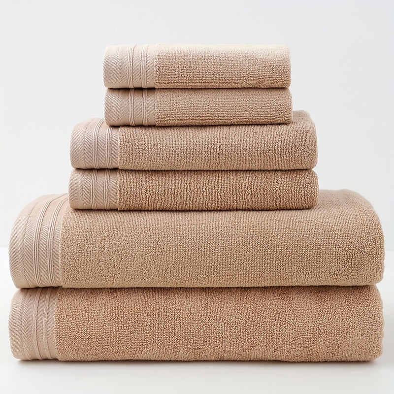 6-Piece Luxury Cotton Towel Set - Ultra-Absorbent, Quick-Drying, Super Soft, and Thickened for Bathroom Essentials - Complete Home Bathroom Supplies with 2 Washcloths, 2 Hand Towels, and 2 Bath Towels