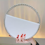 Luxurious Round Rhinestone Clutch Bag - Zipper Closure, Faux Leather Lining, Solid Color, Elegant Party Prom Wedding Handbag for Women - Trendy and Chic Evening Purse