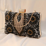 Vintage Glamour Ladies' Cocktail Clutch Bag - Sparkling Rhinestones, PU Leather, Optional Chain Shoulder Strap, Stylish Party Prom Handbag with Classic Design and Timeless Elegance